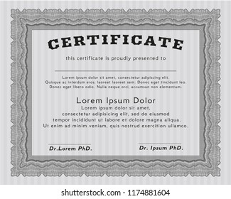 Grey Diploma or certificate template. With background. Detailed. Perfect design. 