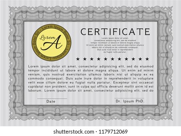 Grey Diploma or certificate template. With background. Vector illustration. Modern design. 