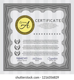 Grey Diploma or certificate template. With background. Excellent design. Detailed. 