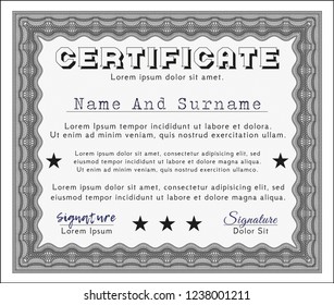 Grey Diploma or certificate template. With background. Detailed. Money Pattern. 