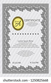 Grey Diploma or certificate template. With background. Detailed. Perfect design. 