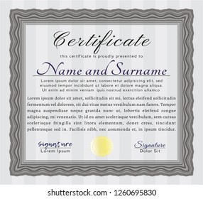 Grey Diploma or certificate template. With background. Excellent design. Detailed. 