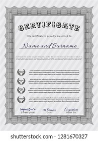 Grey Diploma or certificate template. With background. Cordial design. Vector illustration. 