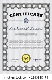 Grey Diploma or certificate template. With background. Money Pattern design. Vector illustration. 