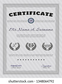 Grey Diploma or certificate template. With background. Cordial design. Customizable, Easy to edit and change colors. 