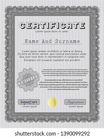 Grey Diploma or certificate template. With background. Detailed. Money style design. 