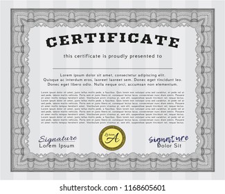 Grey Diploma or certificate template. Beauty design. With guilloche pattern. Detailed. 
