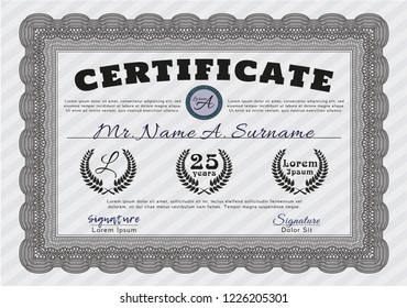 Grey Diploma or certificate template. Beauty design. Detailed. With linear background. 