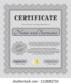 Grey Diploma or certificate template. Complex background. Excellent design. Vector illustration. 