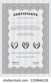 Grey Diploma or certificate template. With complex background. Beauty design. Vector illustration. 
