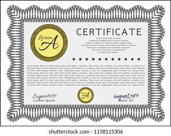 Grey Diploma or certificate template. With complex background. Money Pattern design. Vector illustration. 