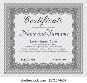 Grey Diploma or certificate template. Complex background. Detailed. Lovely design. 