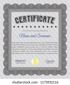 Grey Diploma or certificate template. Complex background. Excellent design. Detailed. 