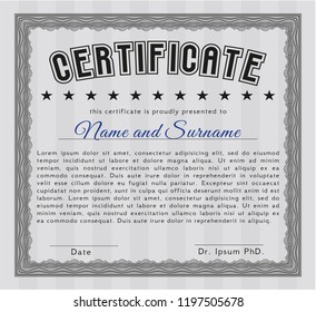 Grey Diploma or certificate template. With complex linear background. Lovely design. Customizable, Easy to edit and change colors. 