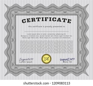Grey Diploma or certificate template. With complex linear background. Detailed. Good design. 