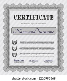 Grey Diploma or certificate template. With complex background. Money design. Vector illustration. 