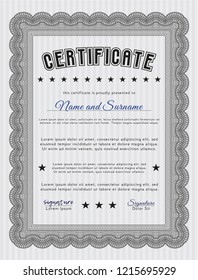Grey Diploma or certificate template. Complex background. Vector illustration. Cordial design. 
