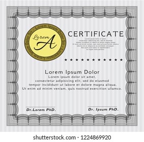 Grey Diploma or certificate template. Complex background. Money Pattern. Vector illustration. 