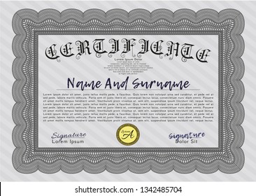 Grey Diploma or certificate template. Complex background. Vector illustration. Money style design. 