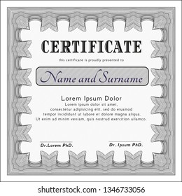 Grey Diploma or certificate template. With complex linear background. Modern design. Vector illustration. 