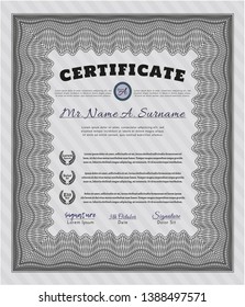 Grey Diploma or certificate template. Complex background. Vector illustration. Cordial design. 