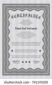 Grey Diploma or certificate template. Complex background. Nice design. Detailed. 