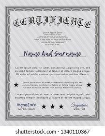 Grey Diploma or certificate template. Cordial design. With background. Vector illustration. 