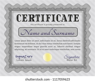 Grey Diploma or certificate template. Customizable, Easy to edit and change colors. Printer friendly. Artistry design. 