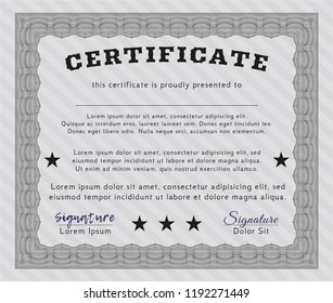 Grey Diploma or certificate template. Customizable, Easy to edit and change colors. With guilloche pattern and background. Money style design. 