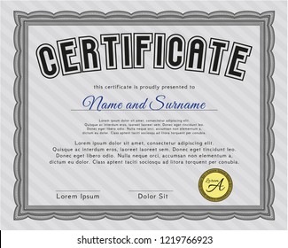 Grey Diploma or certificate template. Customizable, Easy to edit and change colors. Printer friendly. Perfect design. 