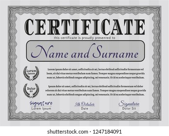 Grey Diploma or certificate template. Customizable, Easy to edit and change colors. With complex linear background. Beauty design. 