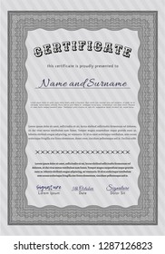 Grey Diploma or certificate template. Customizable, Easy to edit and change colors. Easy to print. Money Pattern. 