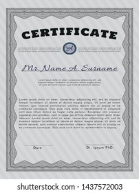 Grey Diploma or certificate template. Customizable, Easy to edit and change colors. With guilloche pattern. Artistry design. 