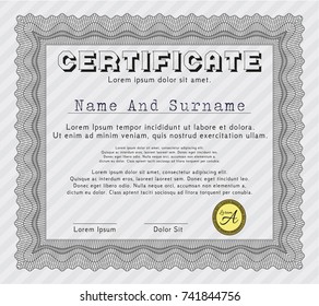 Grey Diploma or certificate template. Customizable, Easy to edit and change colors. With great quality guilloche pattern. Money style design. 