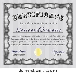 Grey Diploma or certificate template. Customizable, Easy to edit and change colors. Complex background. Money Pattern. 