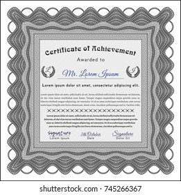 Grey Diploma or certificate template. Customizable, Easy to edit and change colors. With complex background. Excellent design. 
