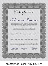 Grey Diploma or certificate template. Detailed. With background. Retro design. 