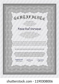Grey Diploma or certificate template. Easy to print. Artistry design. Detailed. 