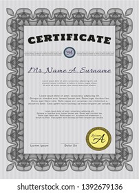 Grey Diploma or certificate template. Easy to print. Artistry design. Detailed. 