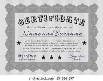 Grey Diploma or certificate template. Elegant design. Vector illustration. With background. 