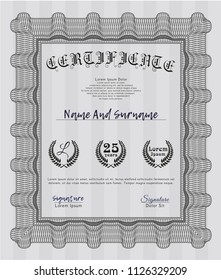 Grey Diploma or certificate template. With great quality guilloche pattern. Money Pattern design. Detailed. 