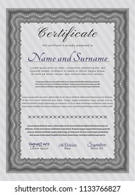 Grey Diploma or certificate template. With guilloche pattern. Customizable, Easy to edit and change colors. Lovely design. 