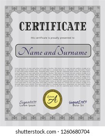 Grey Diploma or certificate template. With guilloche pattern and background. Modern design. Detailed. 