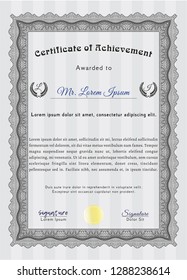 Grey Diploma or certificate template. With guilloche pattern. Detailed. Money style design. 