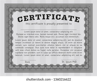 Grey Diploma or certificate template. With guilloche pattern. Customizable, Easy to edit and change colors. Money style design. 