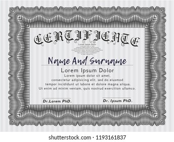 Grey Diploma or certificate template. With linear background. Vector illustration. Money style design. 