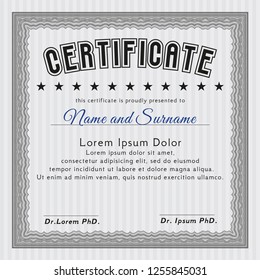 Grey Diploma or certificate template. With linear background. Nice design. Customizable, Easy to edit and change colors. 