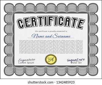 Grey Diploma or certificate template. With linear background. Customizable, Easy to edit and change colors. Retro design. 