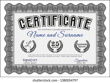 Grey Diploma or certificate template. With linear background. Superior design. Customizable, Easy to edit and change colors. 