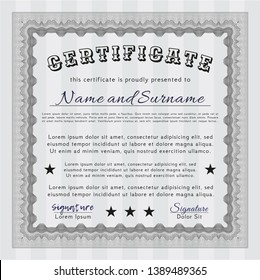 Grey Diploma or certificate template. With linear background. Customizable, Easy to edit and change colors. Money Pattern design. 